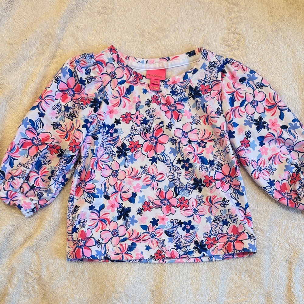 Lilly Pulitzer Floral Kids Blouse - Pink and Blue